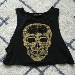 Nasty Gal Beaded Skull Cropped Muscle Tee